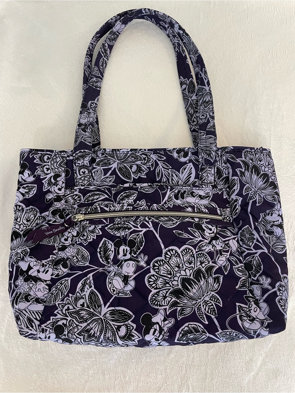 Disney x Vera Bradley Mickey Floral Vera Tote Quilted Purple Shoulder Bag NWOT
